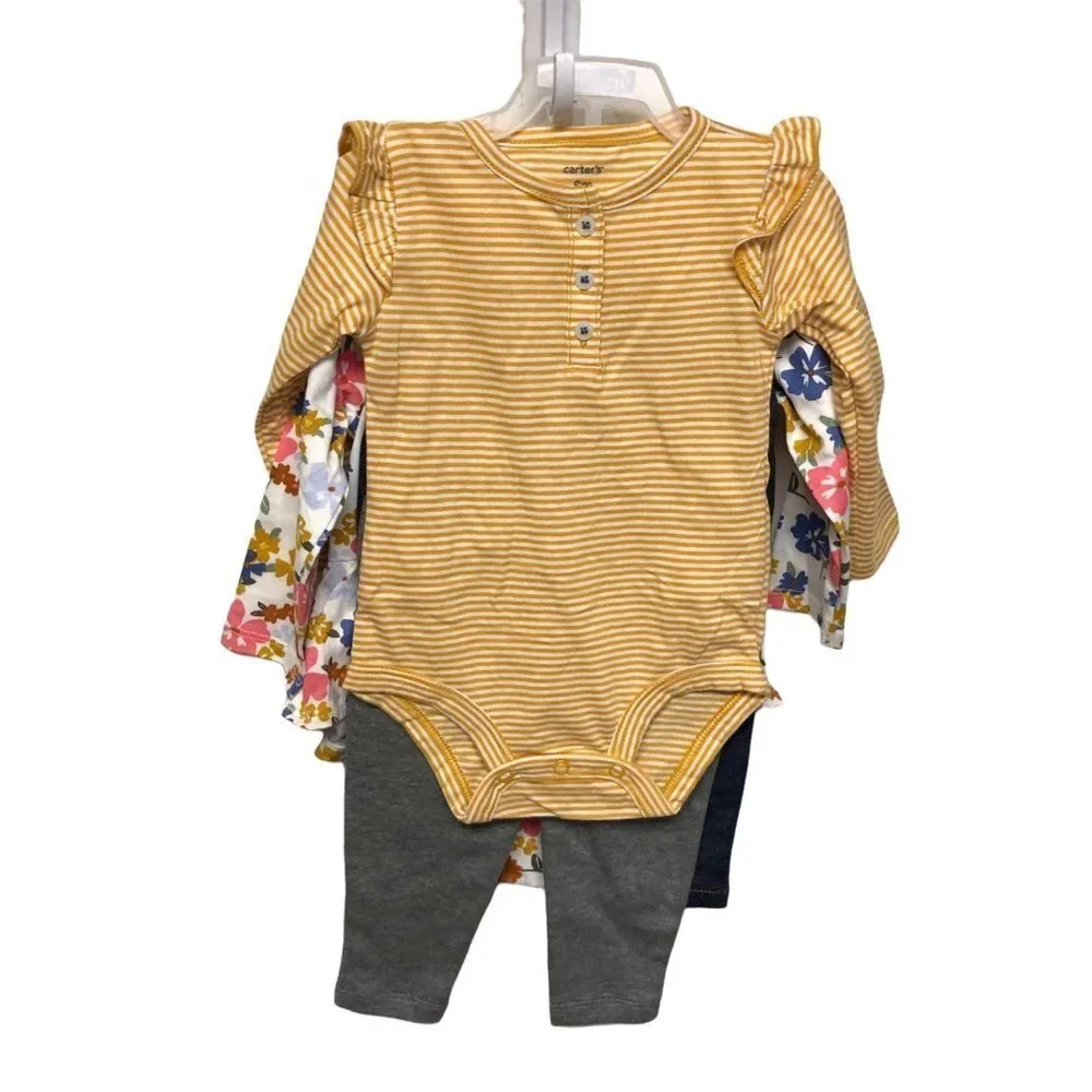 CARTERS Baby Girls Bodysuit and Pants, 4 Piece Set  SIZE‎ 18 MOS new with tag